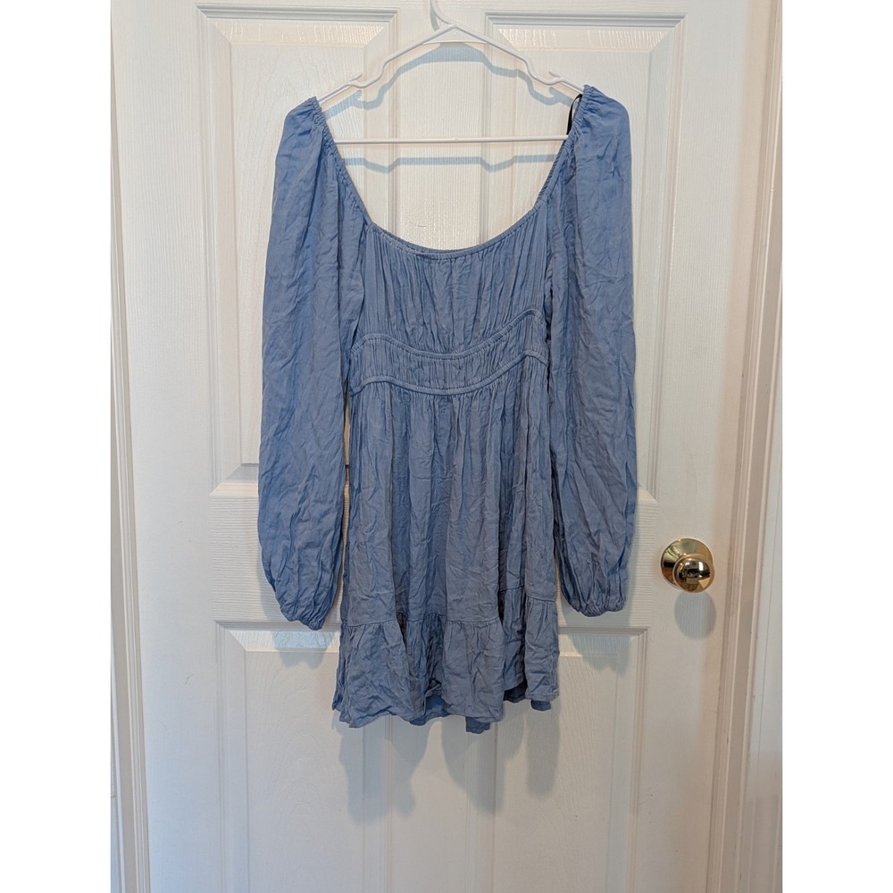 Cottagecore Babydoll Coquette Fairycore Boho Mini Dress Blue Large Prairie - Picture 4 of 5